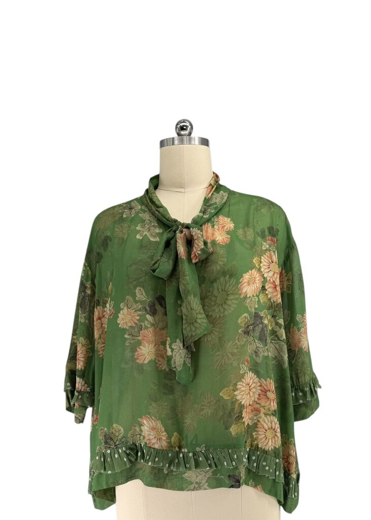 Curate Green Floral Tie Long Sleeve
