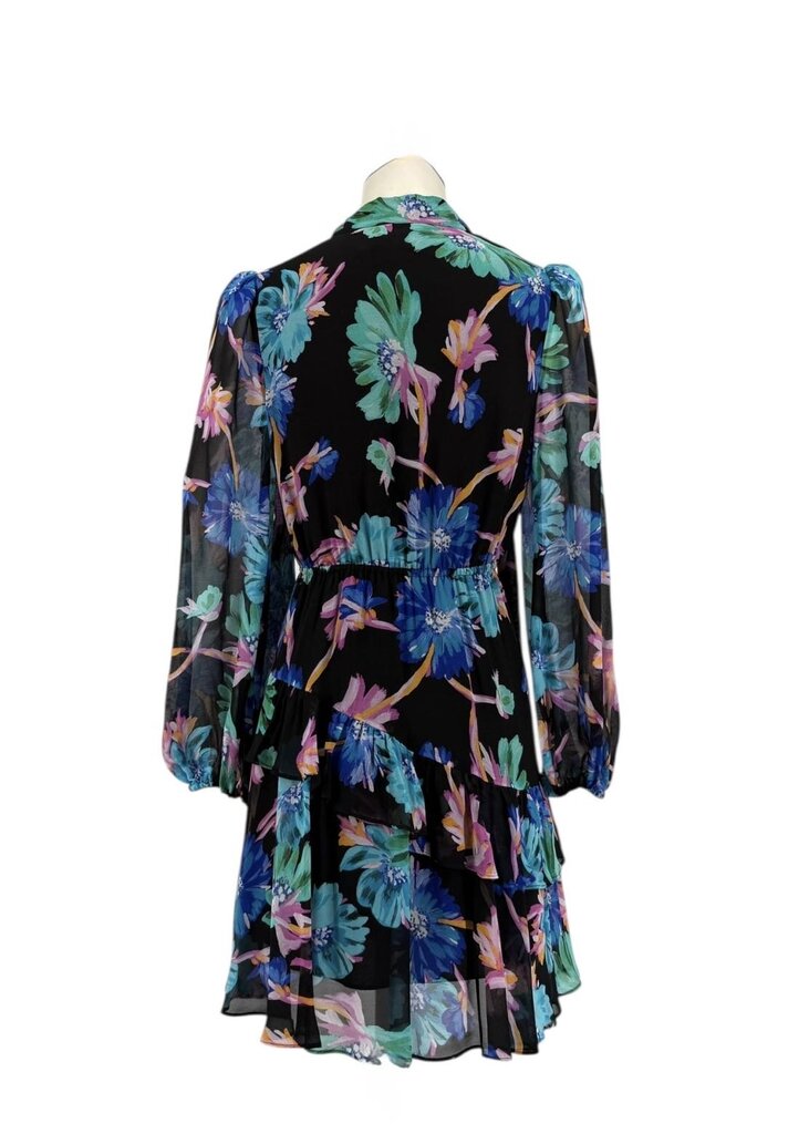 Milly Tie Neck Sheer Sleeve Floral Midi