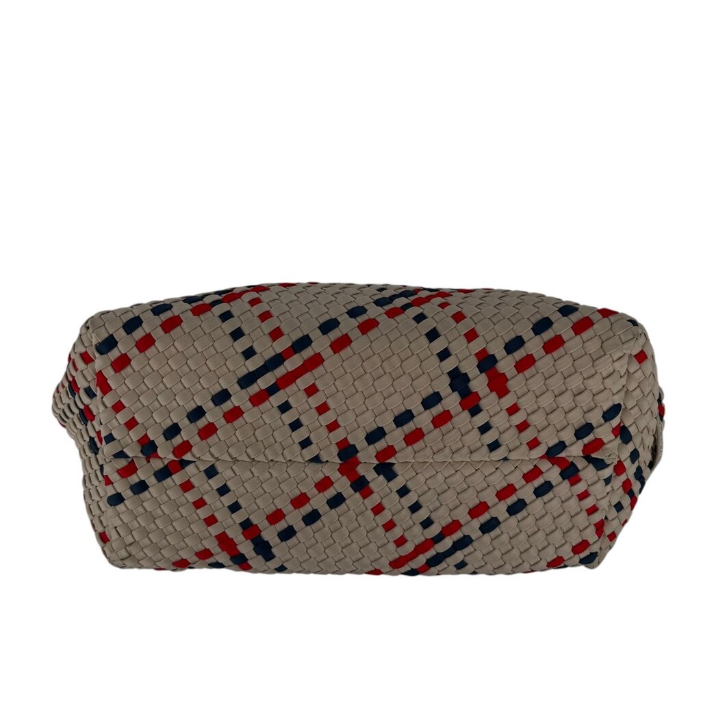 Naghedi Woven Red, Blue, Tan Bag with Pouchette Cosmetic Bag