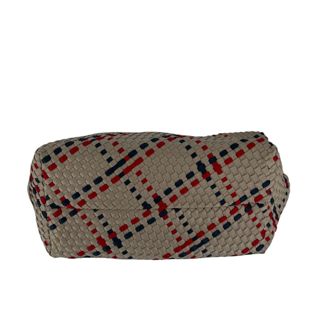 Naghedi Woven Red, Blue, Tan Bag with Pouchette Cosmetic Bag