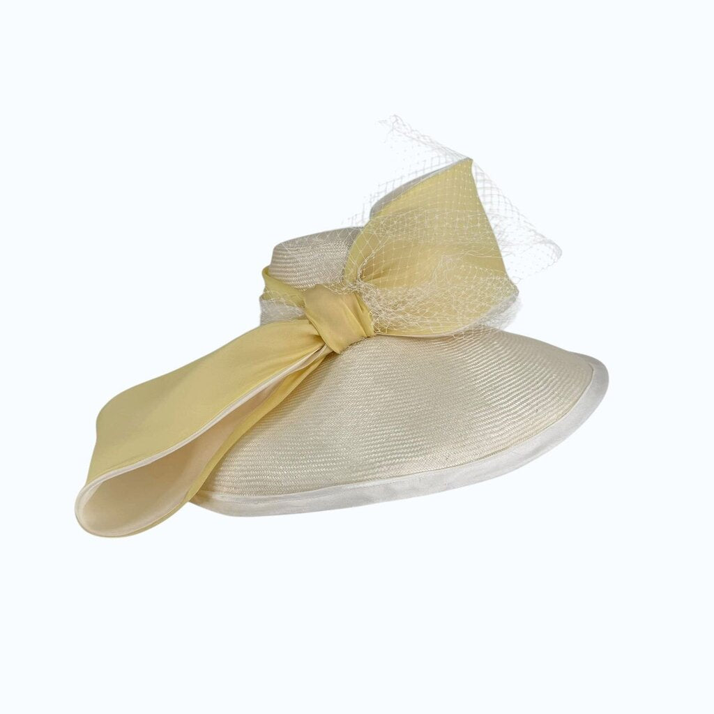 Yellow and Tulle Bow Straw Hat