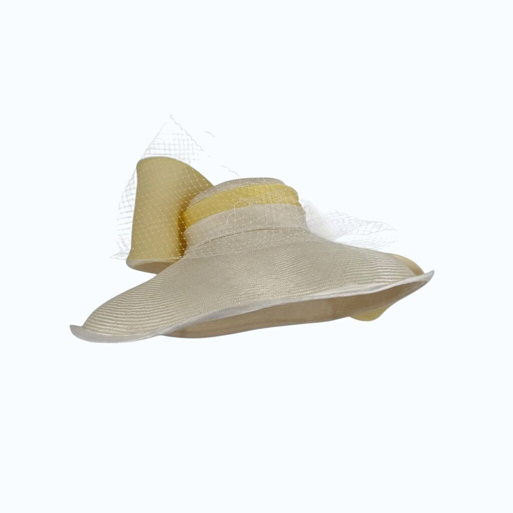 Yellow and Tulle Bow Straw Hat