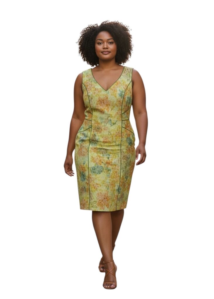 Theia Midi Sleeveless Green V Neck