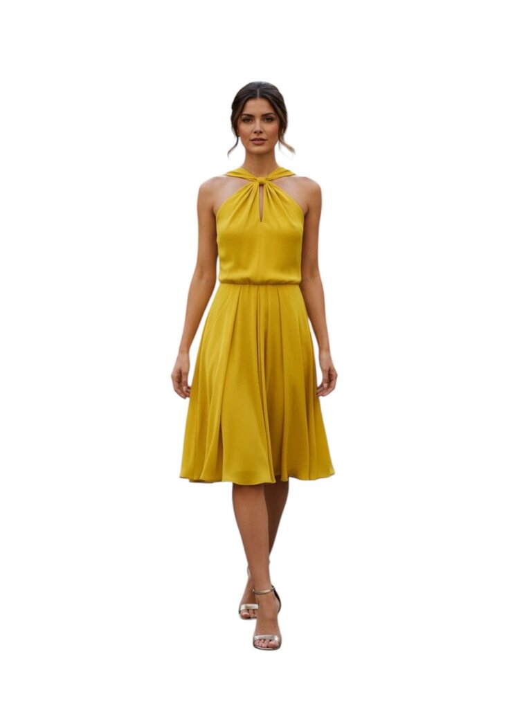 Halston Citron Sleeveless Wrap Silk Midi Dress