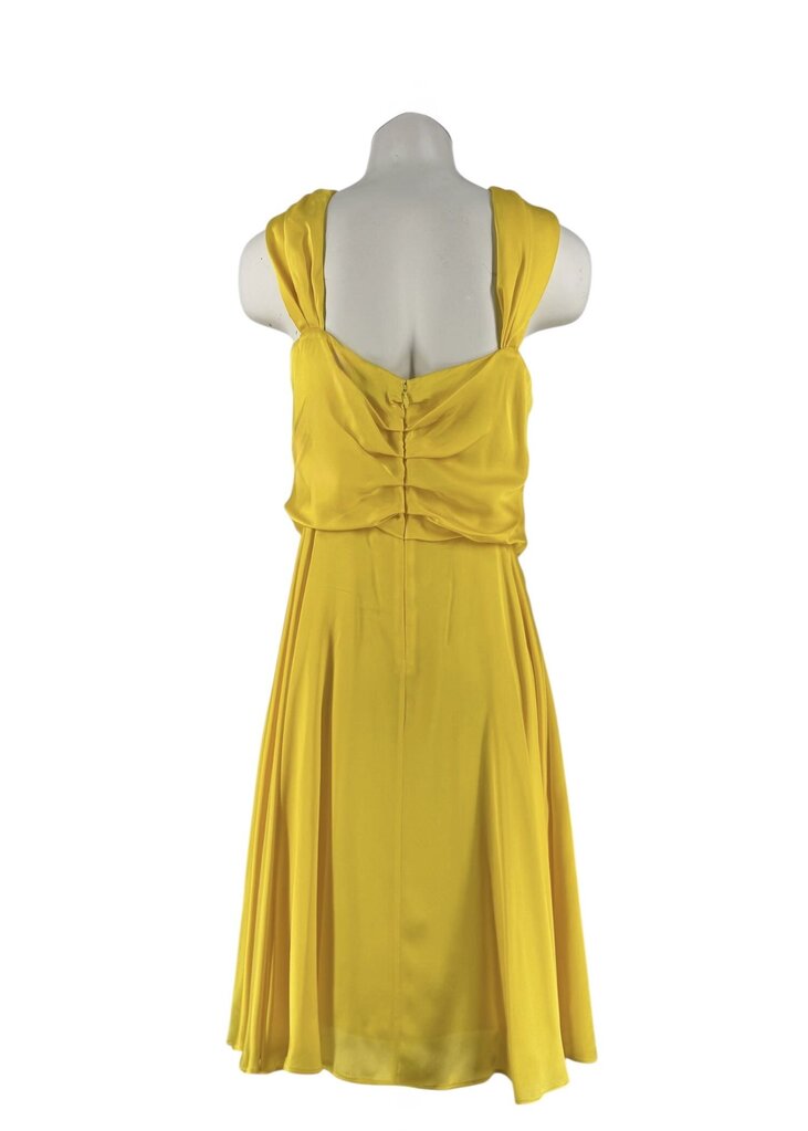 Halston Citron Sleeveless Wrap Silk Midi Dress