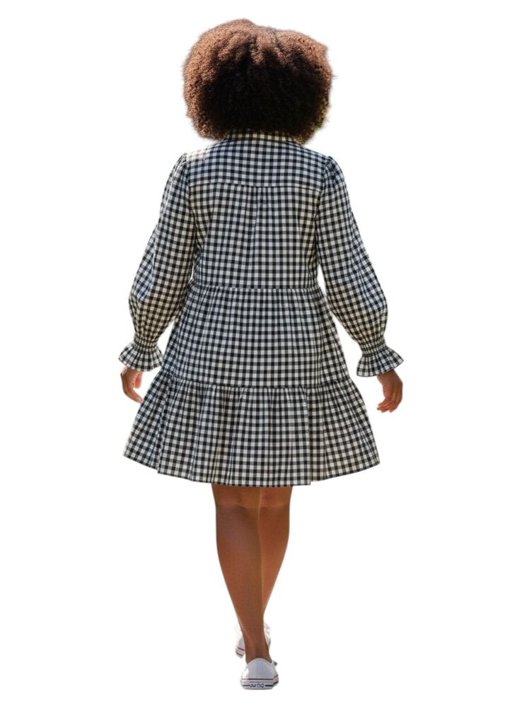 Jude Conally Long Sleeve Ruffle V Neck Midi Dress