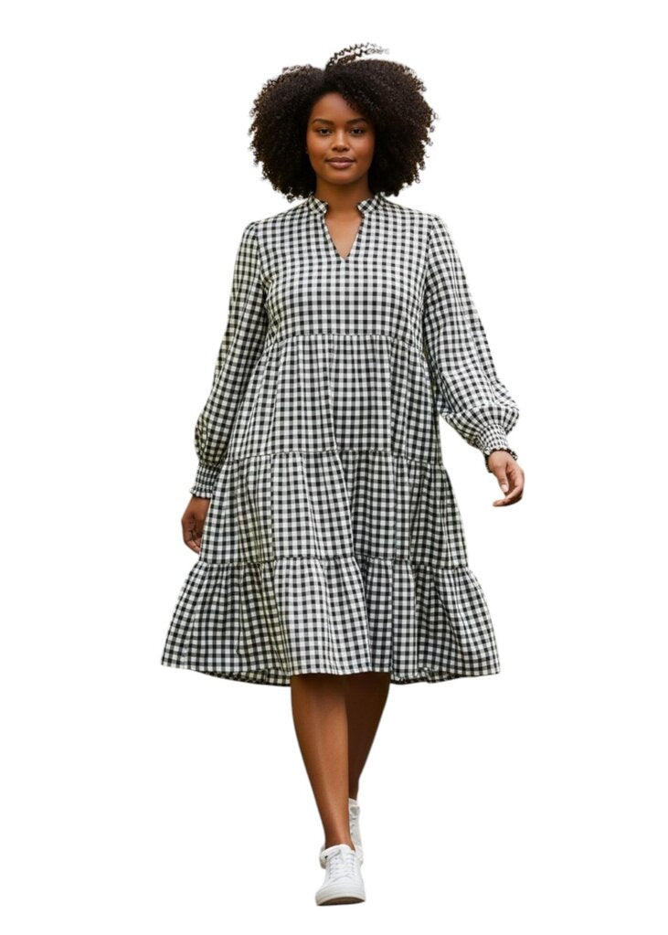Jude Conally Long Sleeve Ruffle V Neck Midi Dress