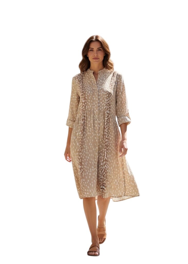 Tuckernuck Deer Pattern 3/4 Sleeve Button Up Midi Dress