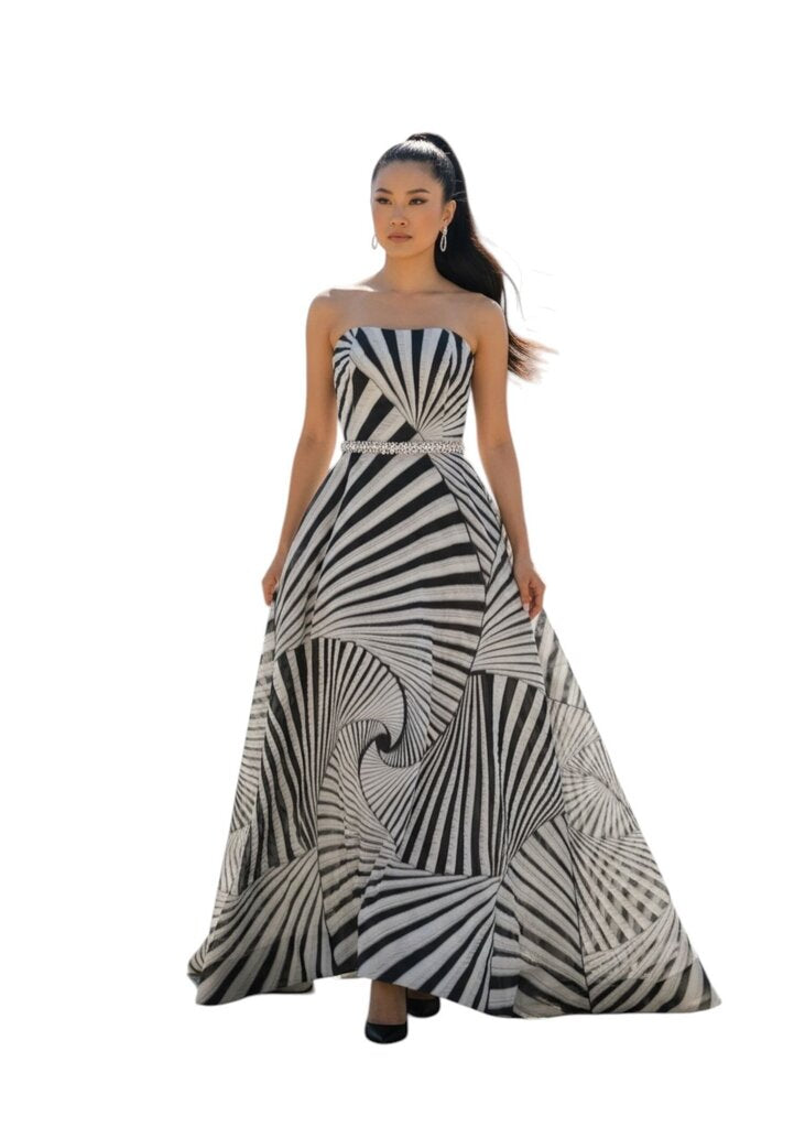 Lourdes Chavez Gala Swirl B&W Formal Sleeveless Dress