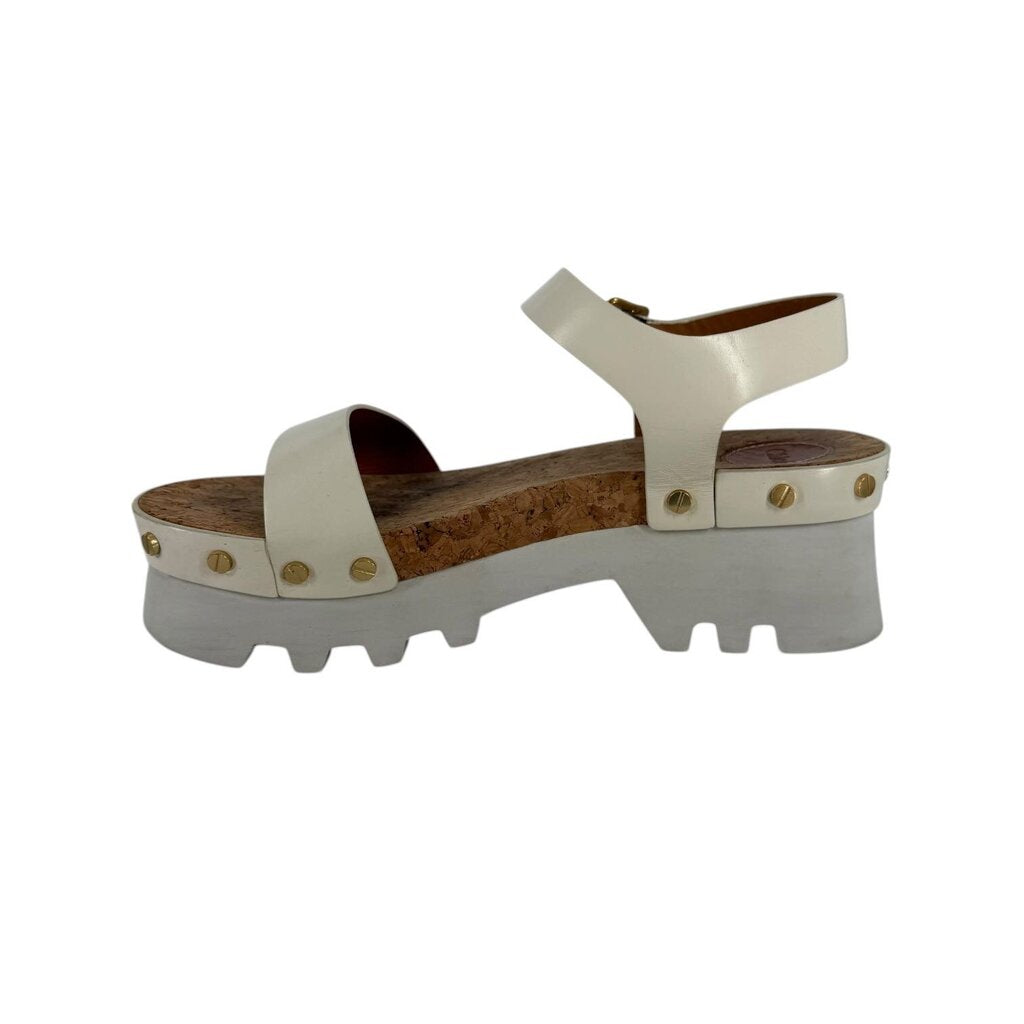 Chloe Stud Leather White Tall Sandals Cork Inside