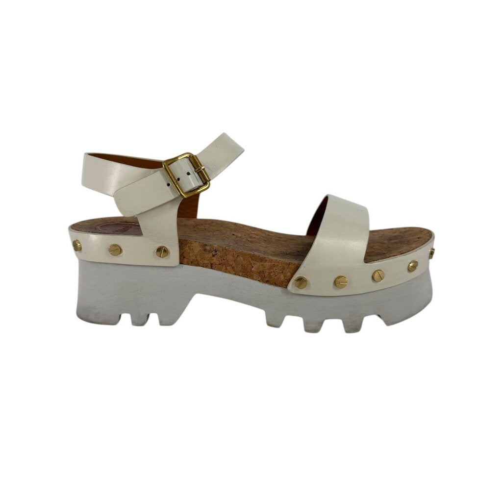 Chloe Stud Leather White Tall Sandals Cork Inside