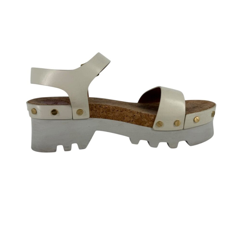 Chloe Stud Leather White Tall Sandals Cork Inside