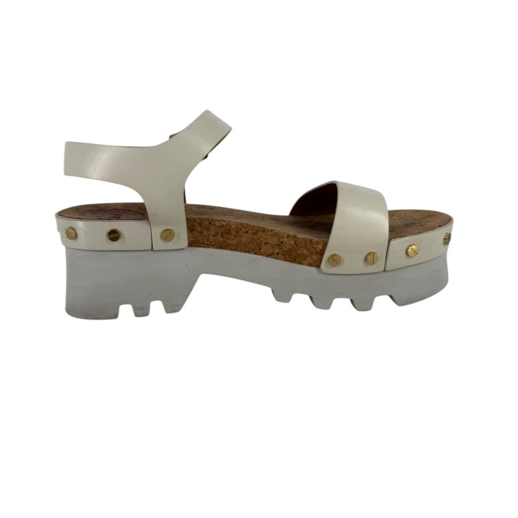 Chloe Stud Leather White Tall Sandals Cork Inside