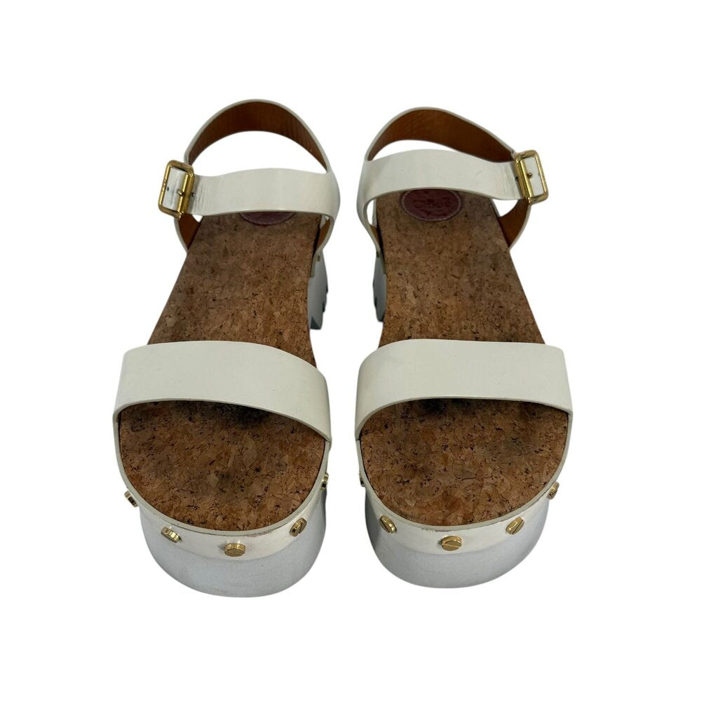 Chloe Stud Leather White Tall Sandals Cork Inside