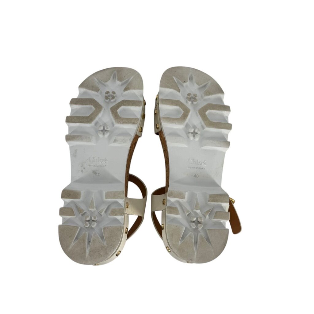 Chloe Stud Leather White Tall Sandals Cork Inside