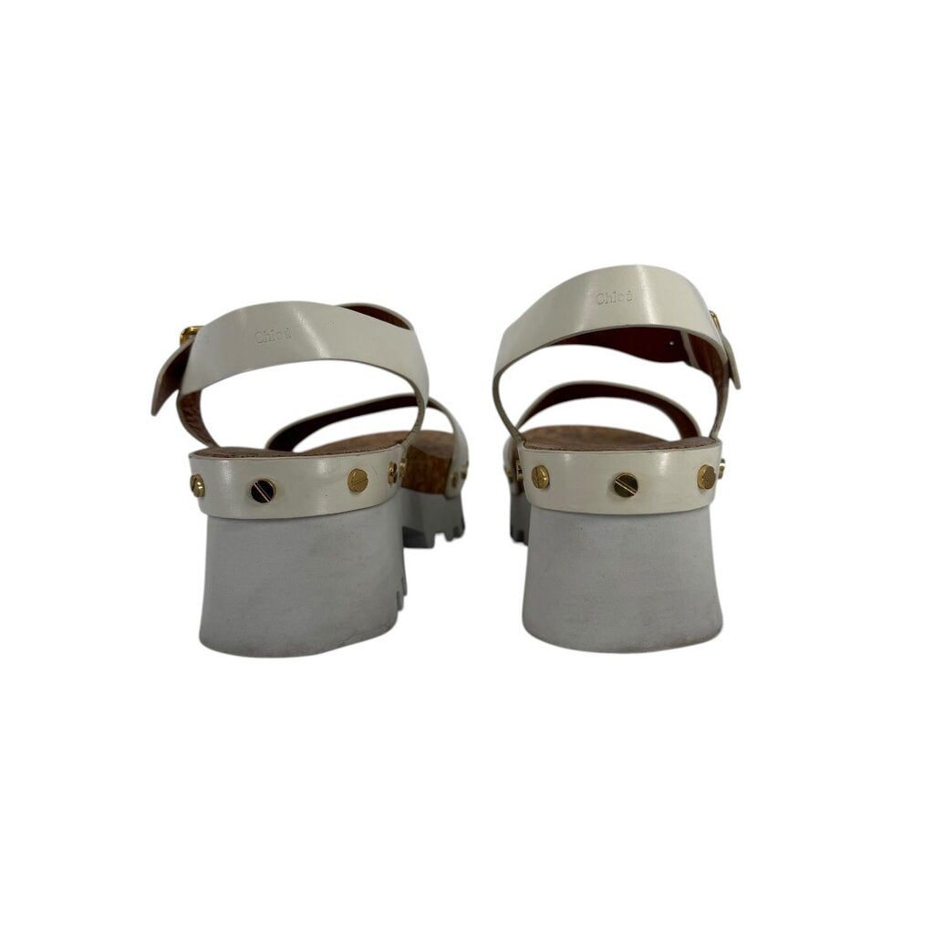 Chloe Stud Leather White Tall Sandals Cork Inside