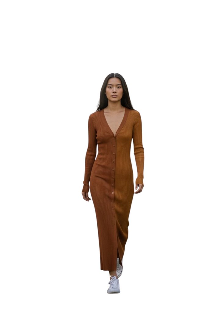 Staud Color Block V Neck Cable Knit Sweater Dress