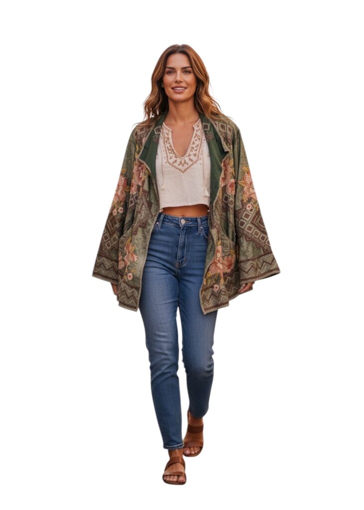 Johnny Was Embroidered Metallic Short Sweater Small