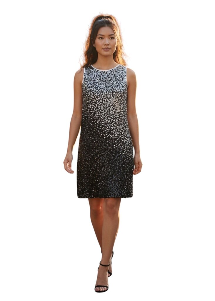 Carmen Marc Valvo Sequins Sleeveless Black and White Swing