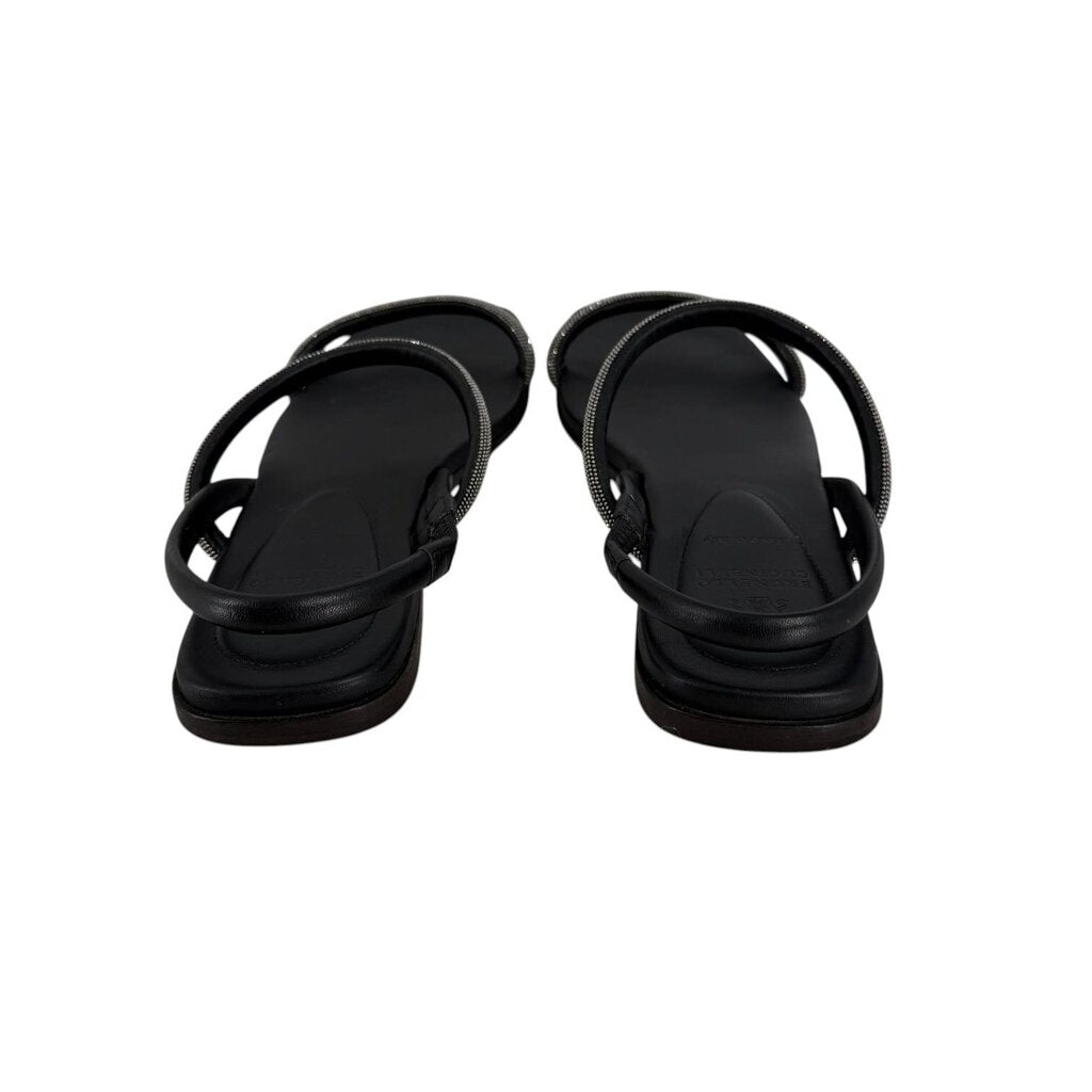 Brunello Cicinelli Beaded Black Strappy Sandals