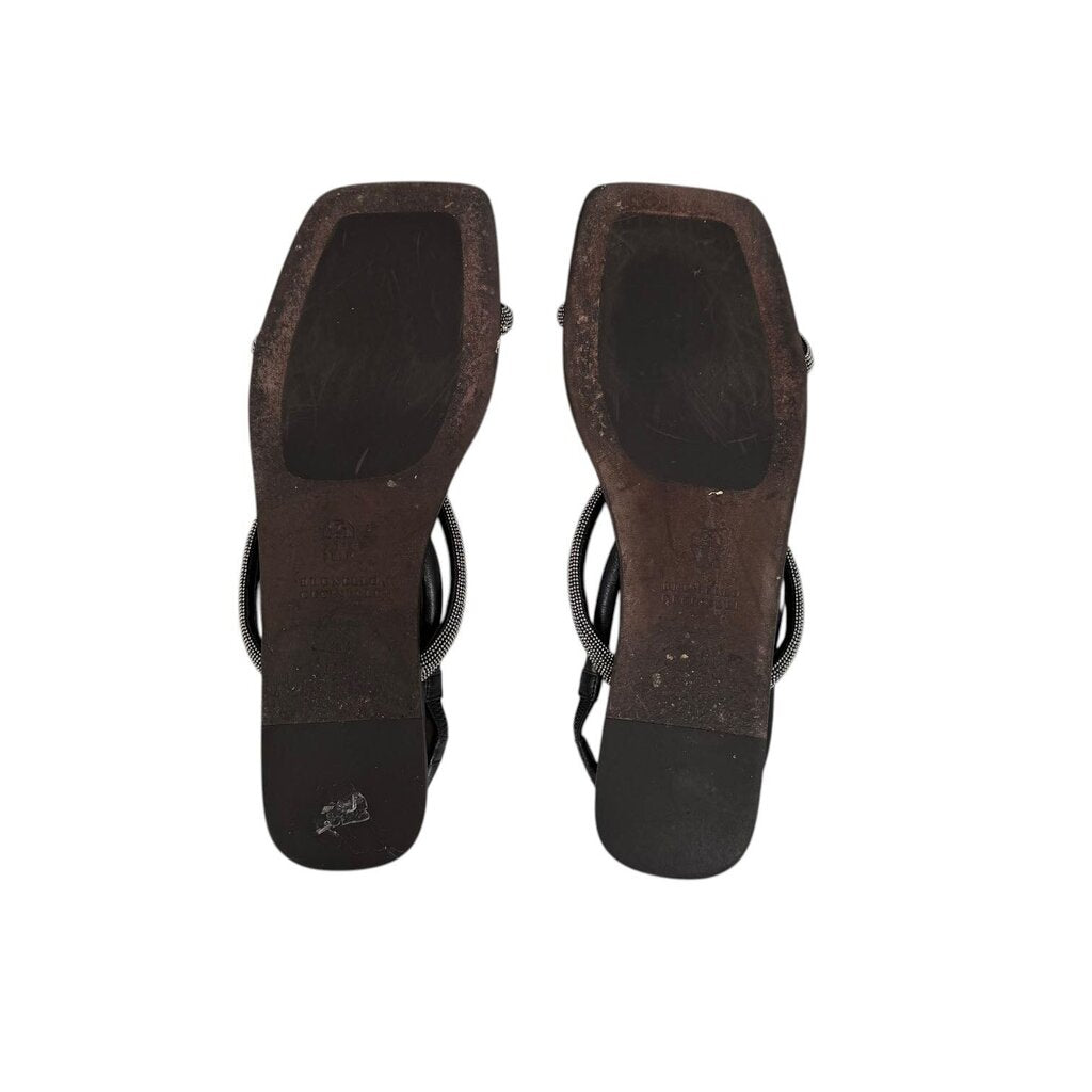 Brunello Cicinelli Beaded Black Strappy Sandals