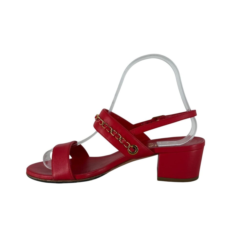 Chanel CC Logo Leather Sandal with Gold Chain Strap
