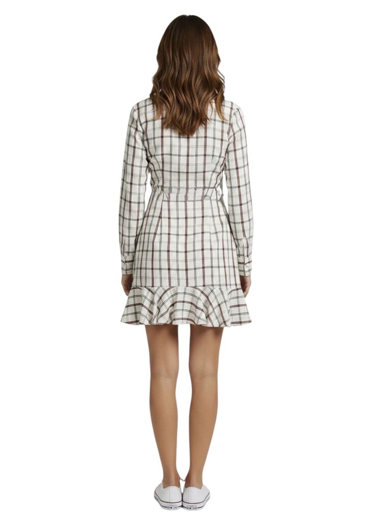Plaid V Neck Button Ruffle EA6