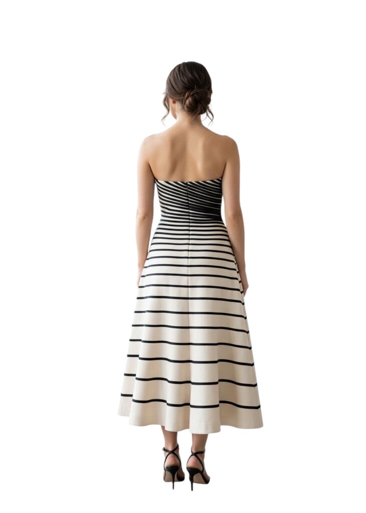 Colorblock Stripe Strapless Midi Dress