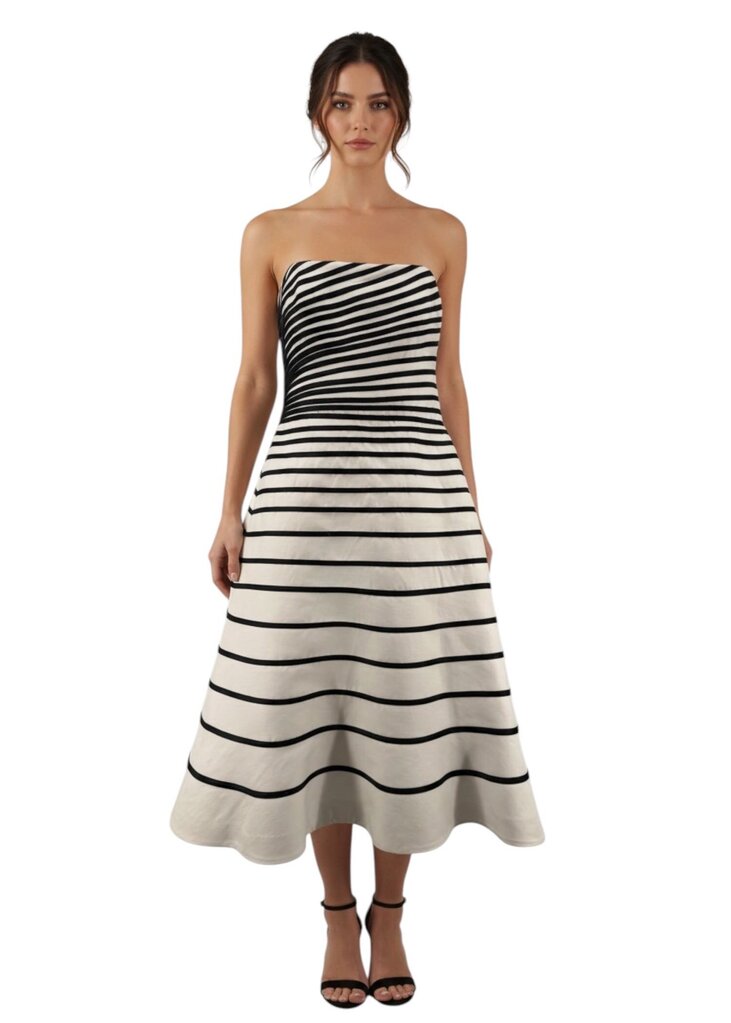 Colorblock Stripe Strapless Midi Dress