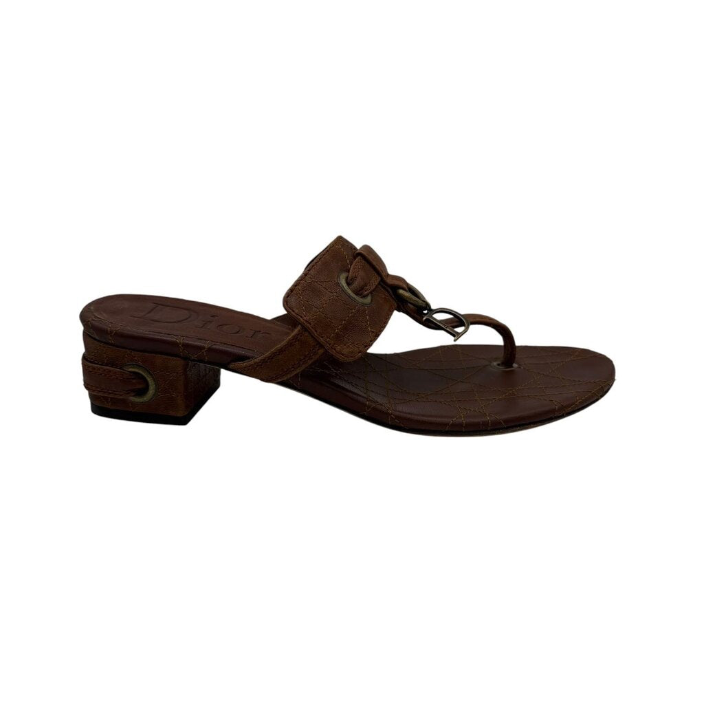 Dior Brown Cannage Quilted Leather Thong Sandal