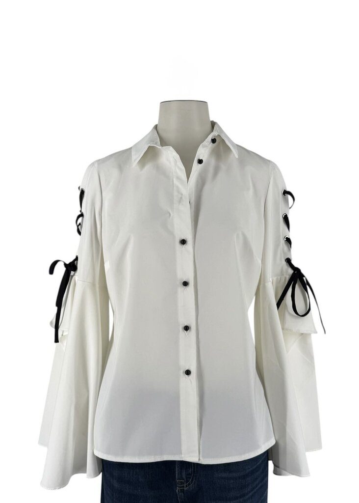 Ribbon Tie Sleeve Button Up Top