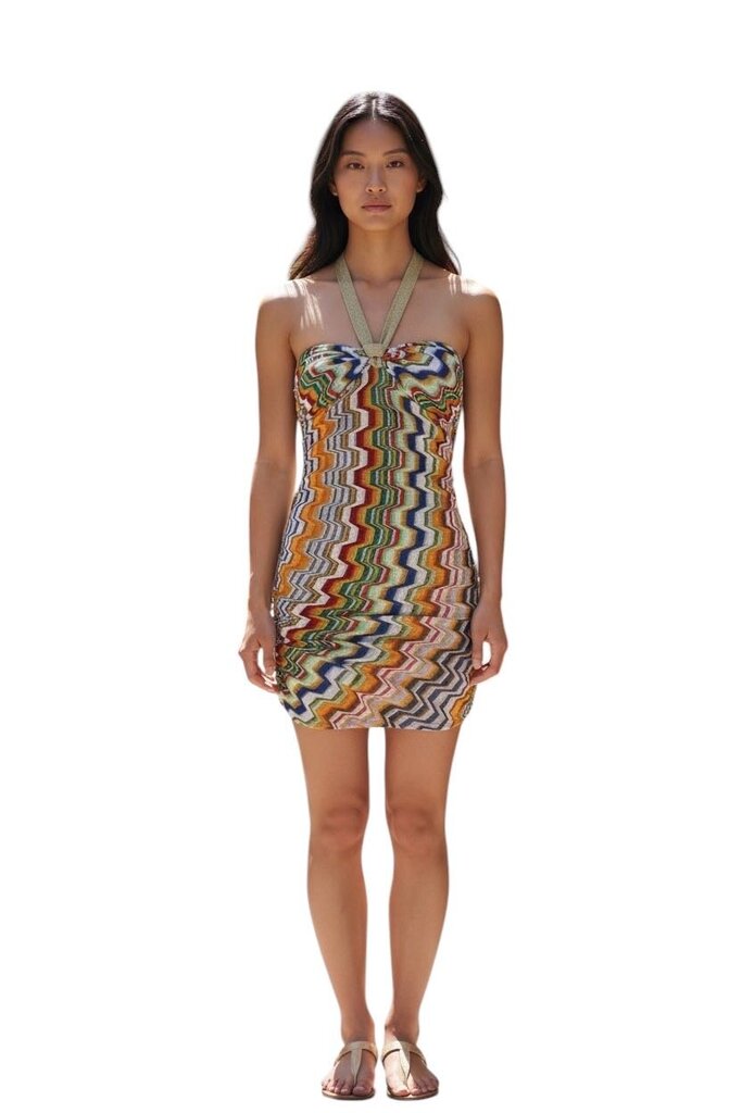 Azores Zig Zag Halter Mini Dress