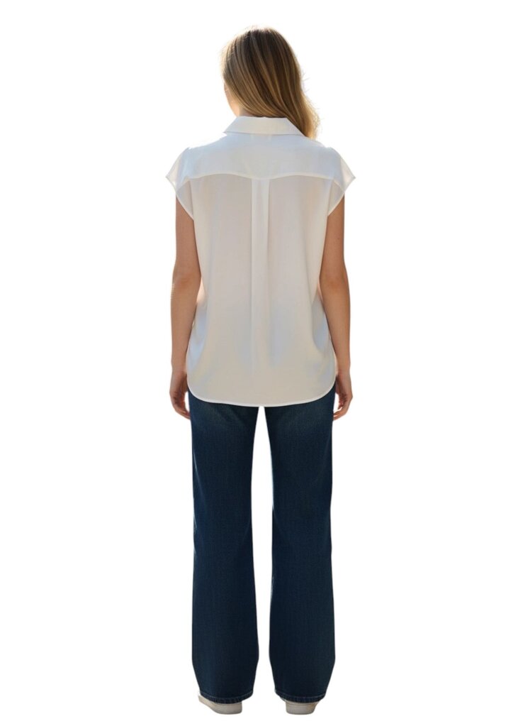 Short Sleeve Satin Button Up Top