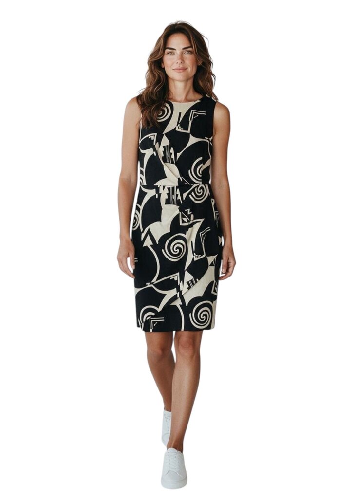 Abstract Draped Wool Sheath Midi