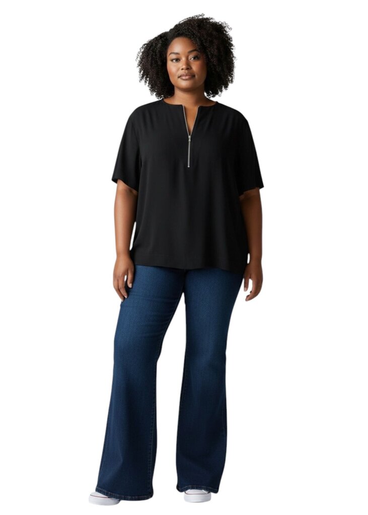 Half Zip Box Pleat Blouse