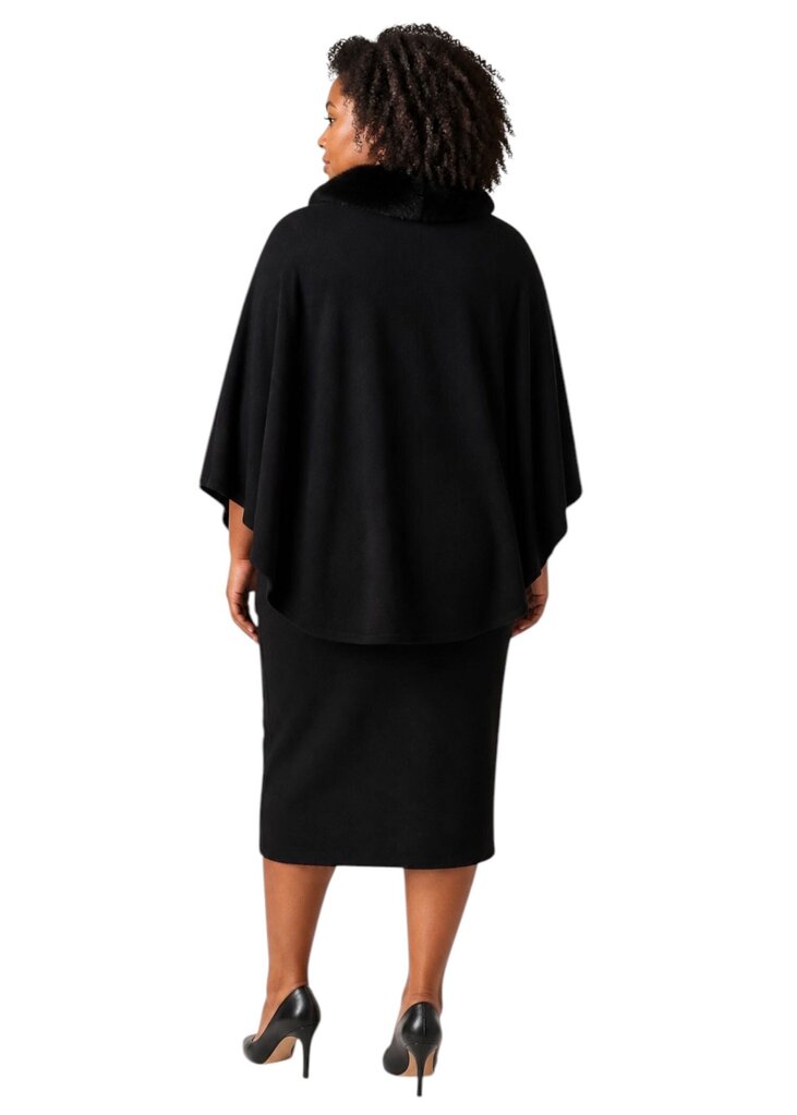 Cashmere & Rabbit Fur Cowl Neck Poncho