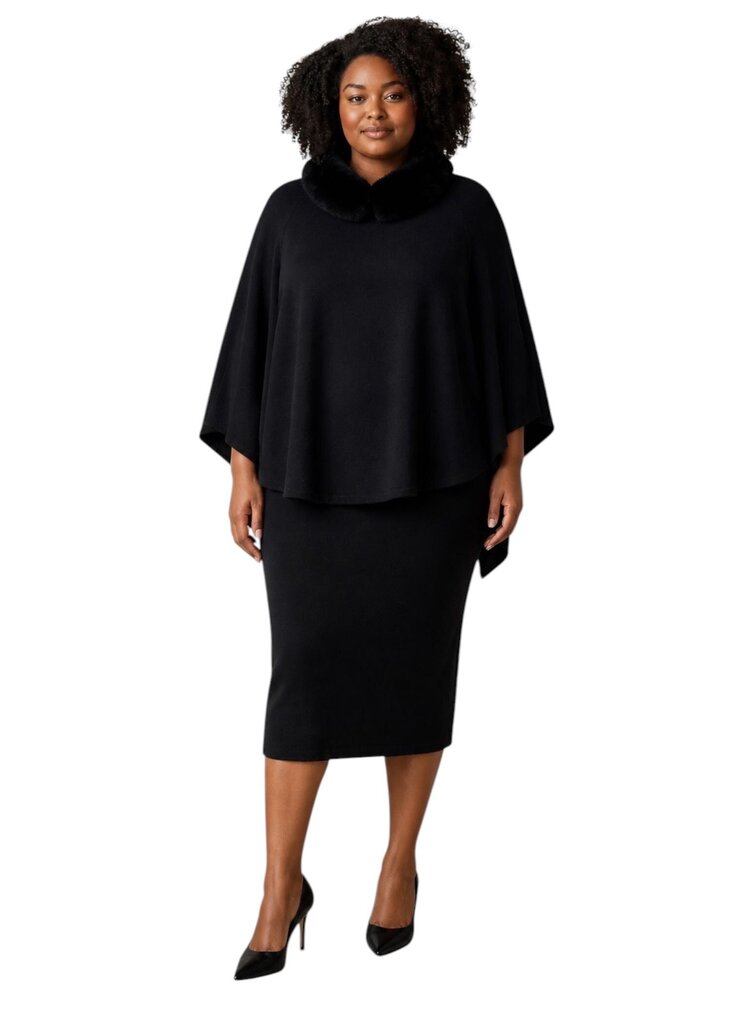 Cashmere & Rabbit Fur Cowl Neck Poncho