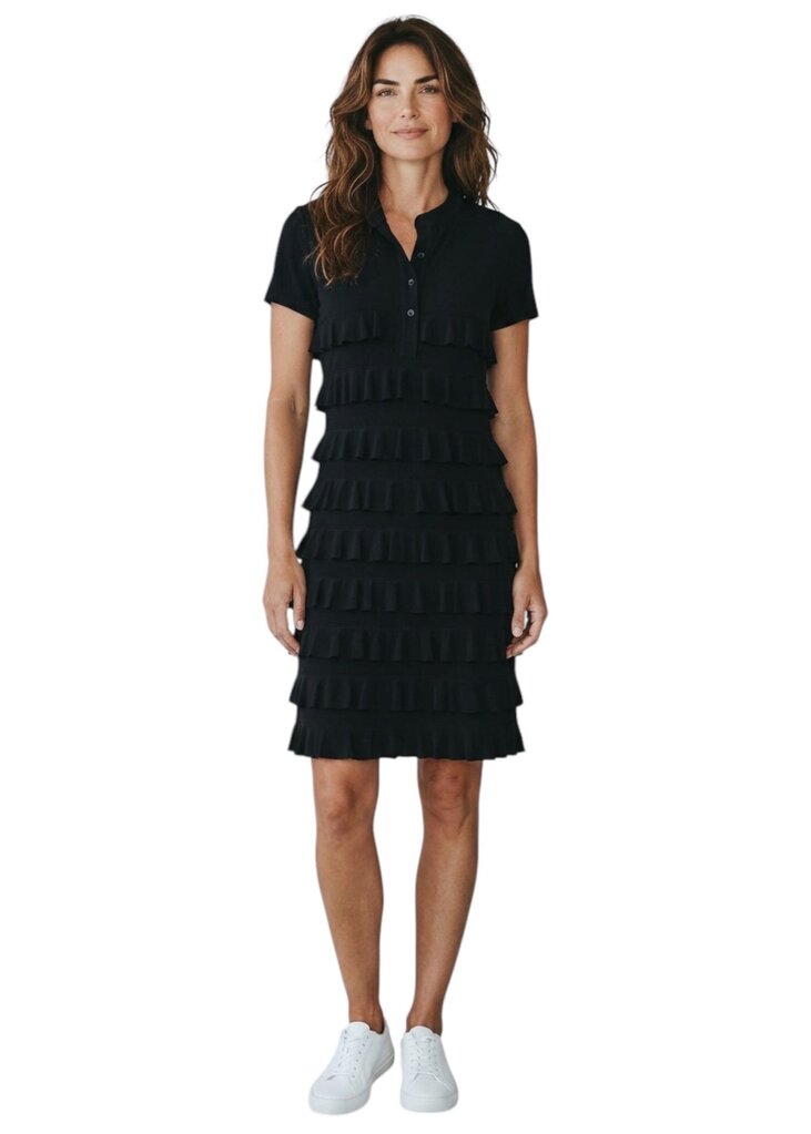 Quarter Button Ruffled Midi Dress