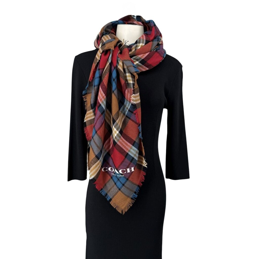 Wool Raw Hem Plaid Scarf
