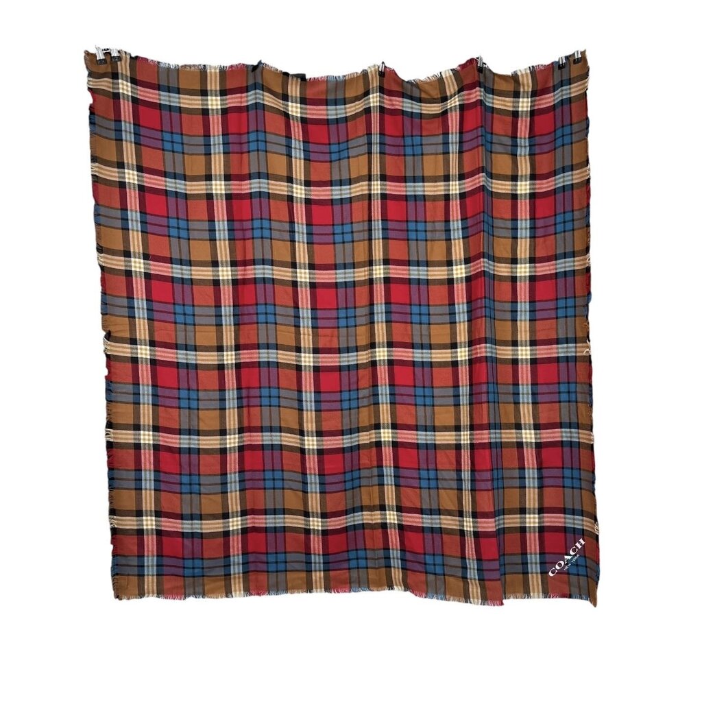 Wool Raw Hem Plaid Scarf