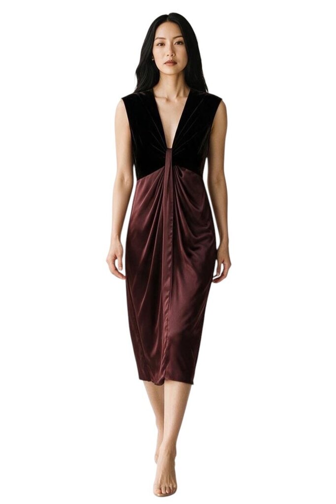 Reiss Brown Velvet Mid-Length Dress