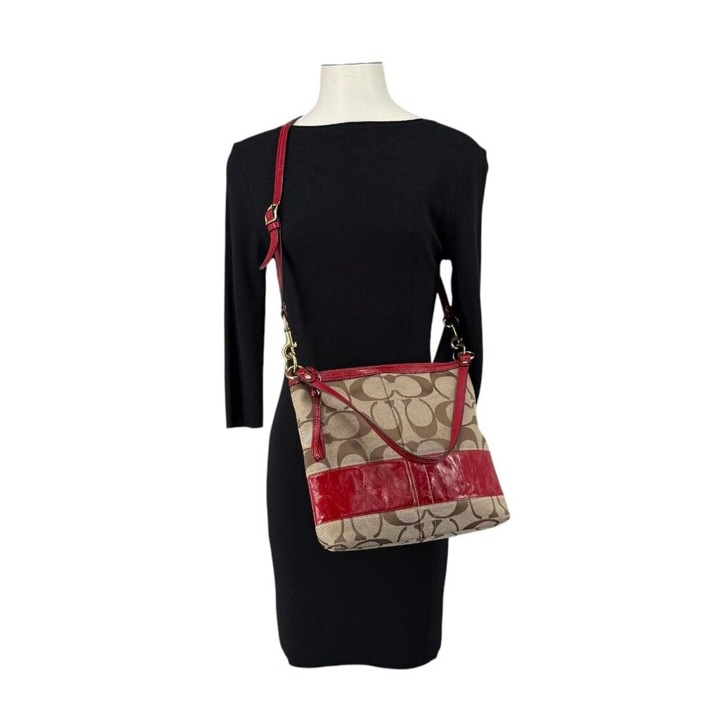 Leather Striped CC Canvas Handbag