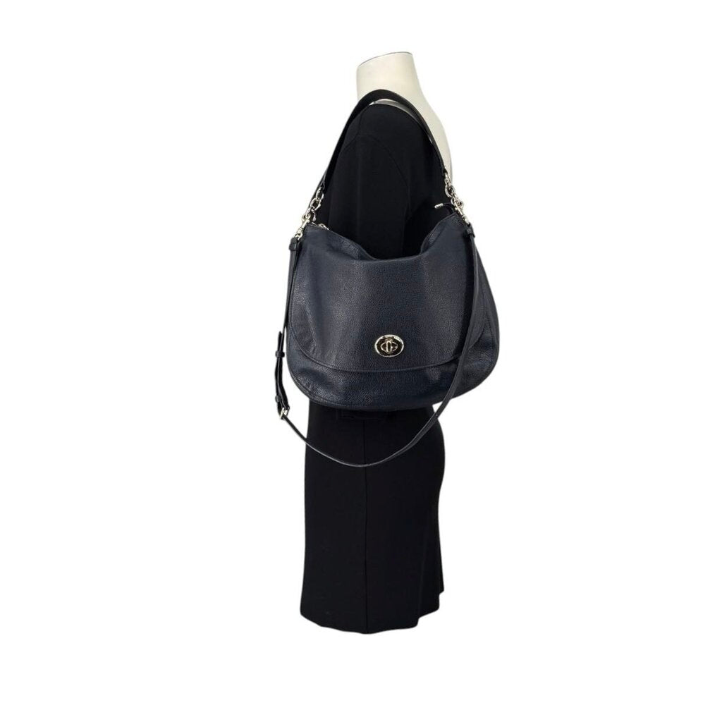 Turnlock Leather Hobo Shoulder Bag