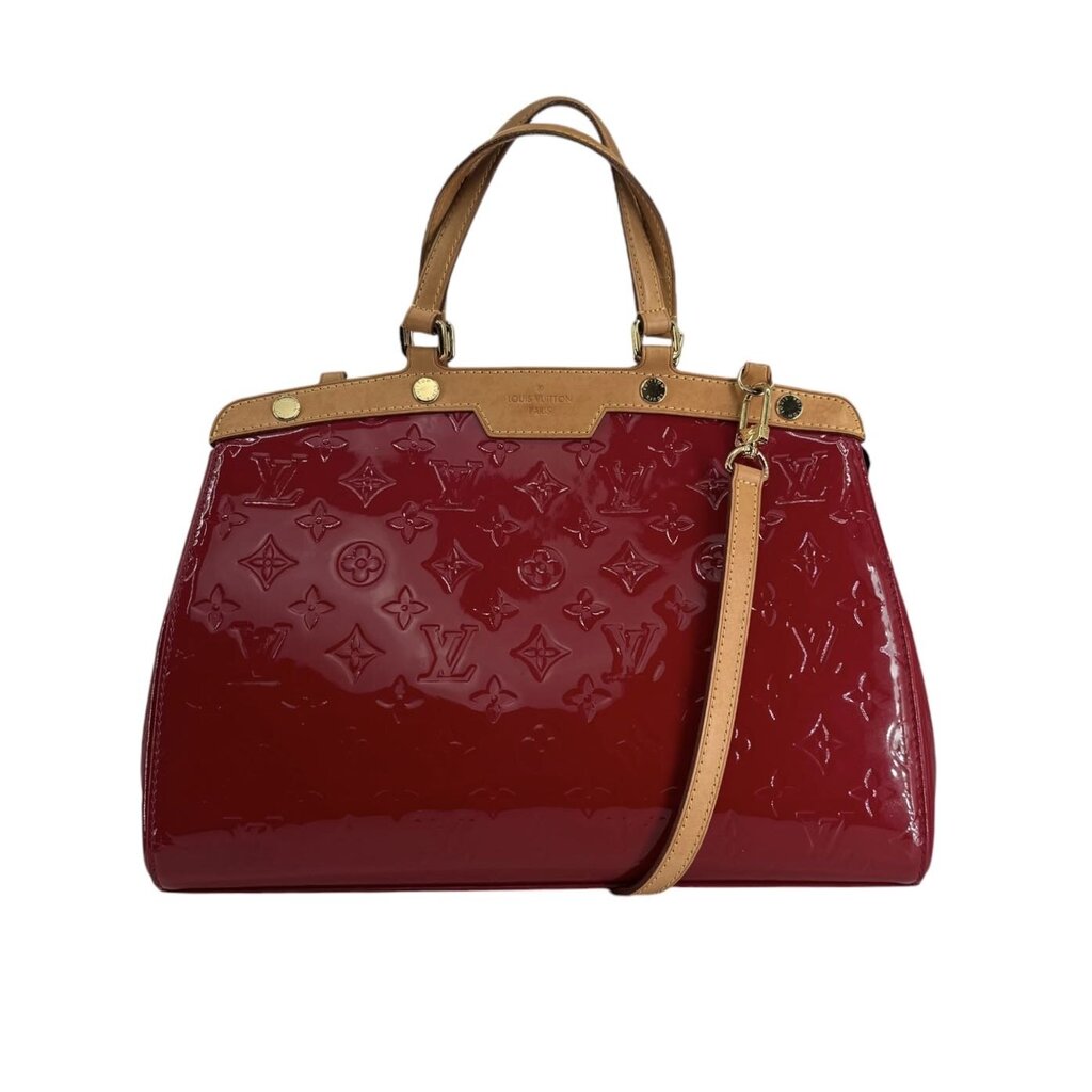 Louis Vuitton Brea Vernis Red Patent Leather Top Handled Satchel with Shoulder Strap