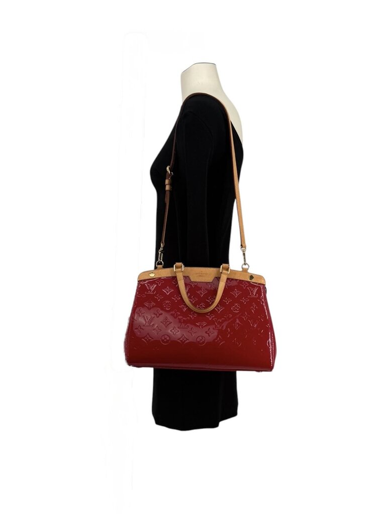 Louis Vuitton Brea Vernis Red Patent Leather Top Handled Satchel with Shoulder Strap
