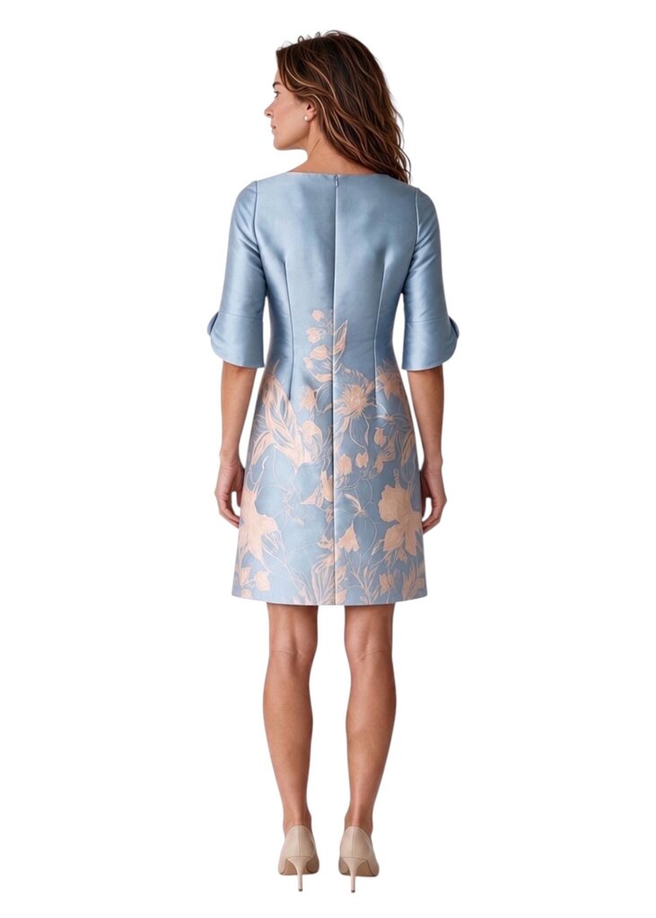 Floral Jaquard V Neck Tulip Sleeve