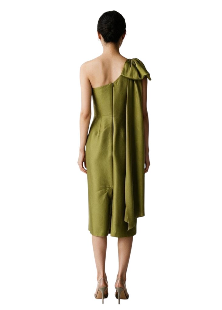 Marchesa Notte Bow One Shoulder Midi Mikado Cocktail Dress