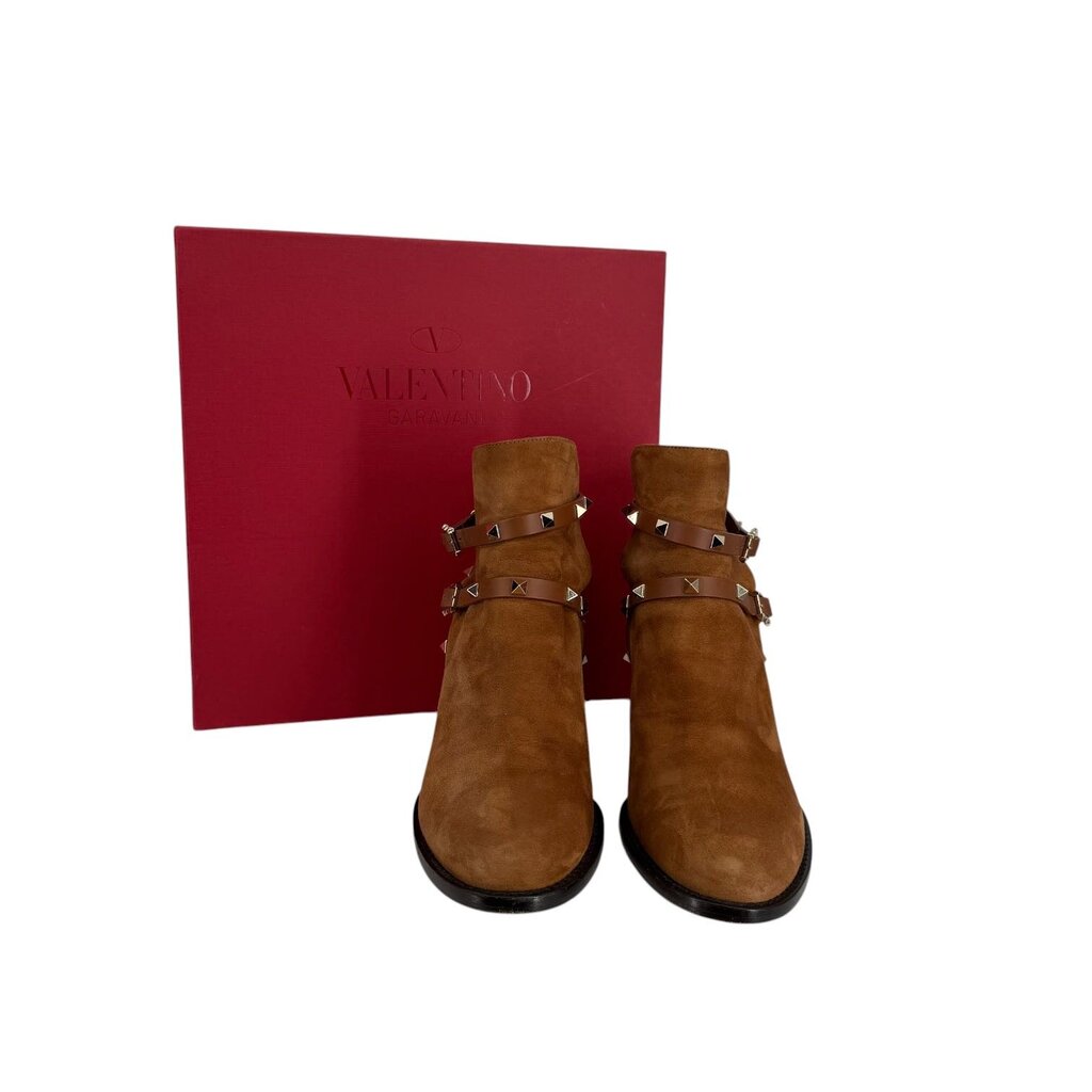 Valentino Rockstud Leather Wrap Suede Boot