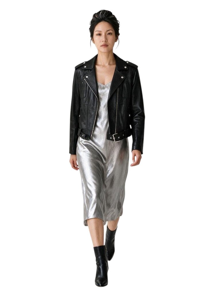 Cropped Leather Moto Jacket