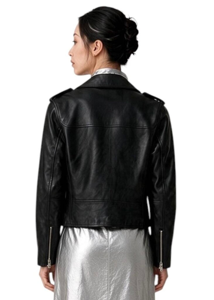 Cropped Leather Moto Jacket